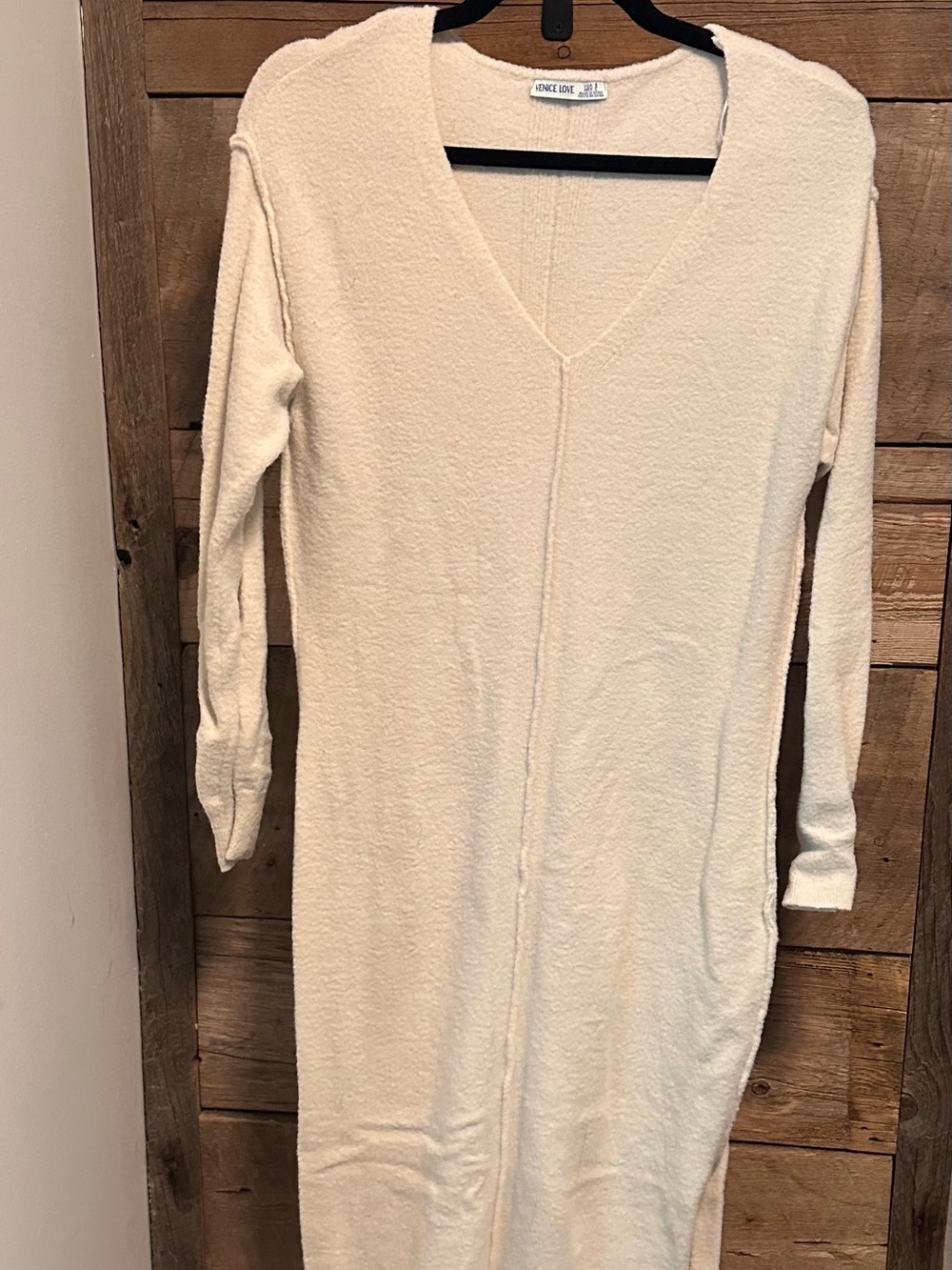 Monroe Love Cream V-Neck Long Sleeve Knit Dress